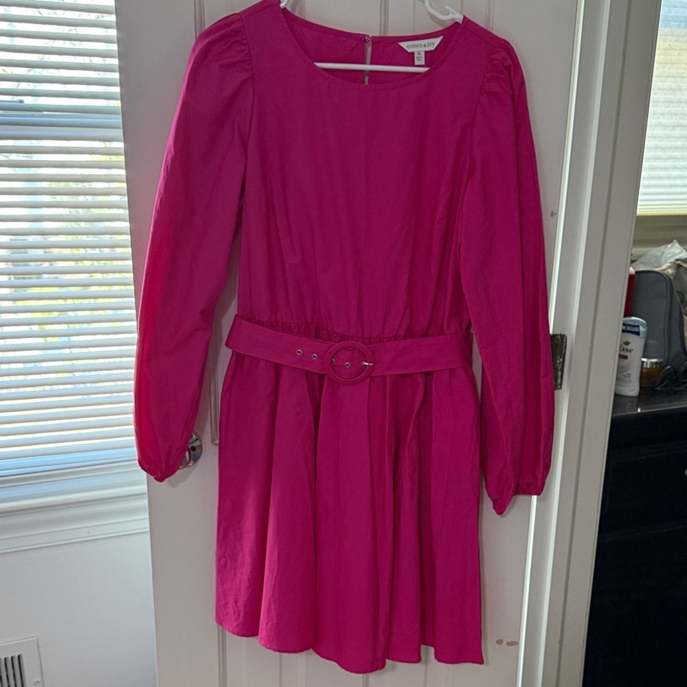 Crown & Ivy Pink Belted Dress with Pockets